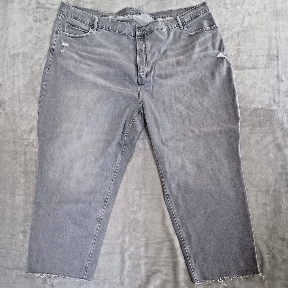 Old Navy Jeans Plus 30 Curvy Gray Ankle High Waist Raw Hem Straight Leg‎ Stretch